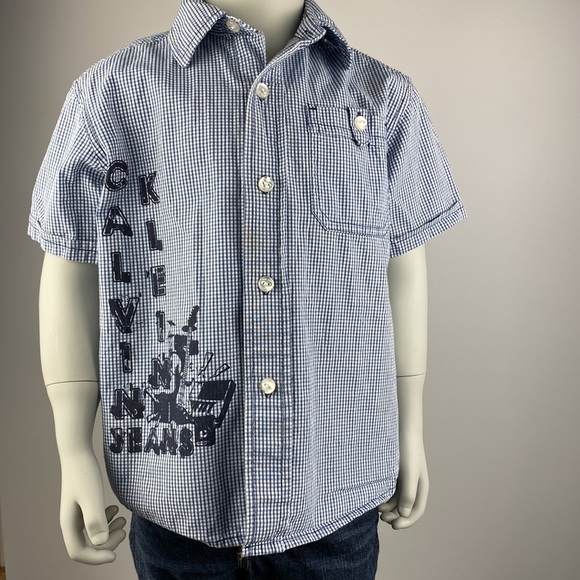 Calvin Klein Jeans Musical Print Gingham Button-Down Shirt size 3T - Picture 1 of 9
